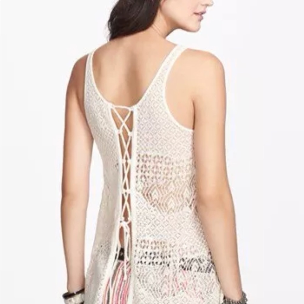 Free People $88 lace-up crochet tank top ties boho cottagecore lagenlook lace